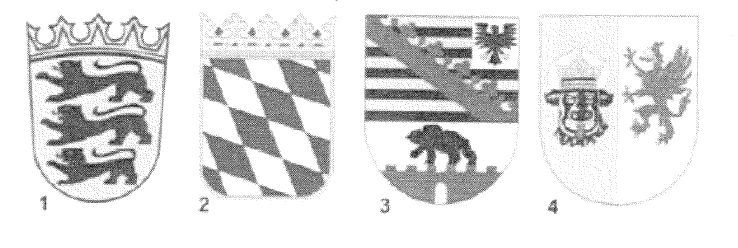 Abbildung zur Aufgabe 1. Welches Wappen gehört zum Freistaat Bayern?