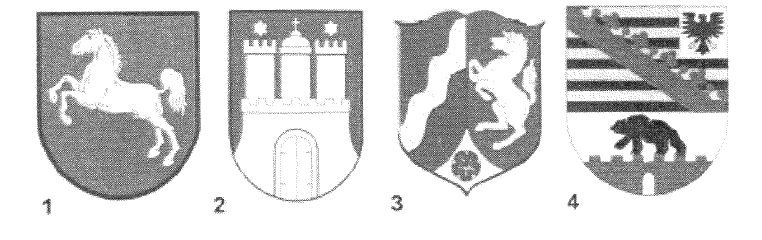 Abbildung zur Aufgabe 1. Welches Wappen gehört zur Freien und Hansestadt Hamburg?