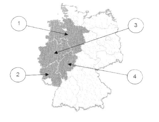 Abbildung zur Aufgabe 8. Welches Bundesland ist Nordrhein-Westfalen?