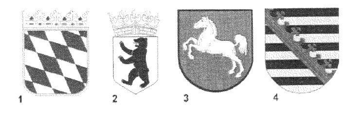 Abbildung zur Aufgabe 1. Welches Wappen gehört zum Freistaat Sachsen?